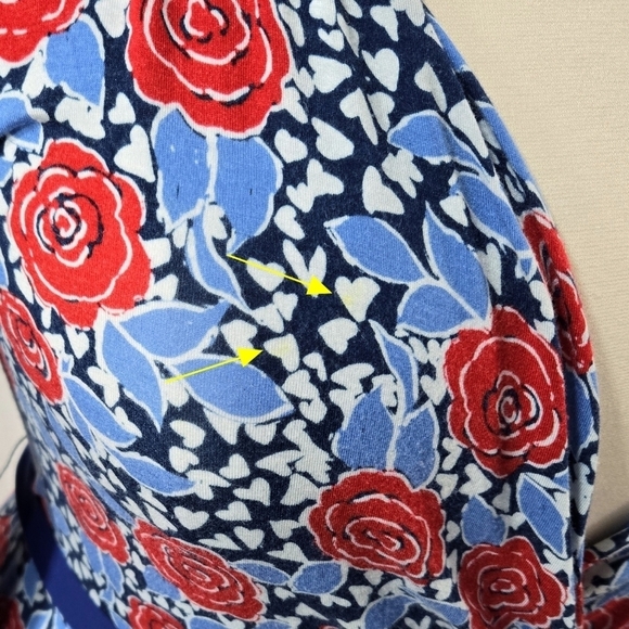 Modcloth Blue Red Floral Belted Surplice Neck Knit Blouse Chiffon Trim Stretchy - Picture 8 of 8